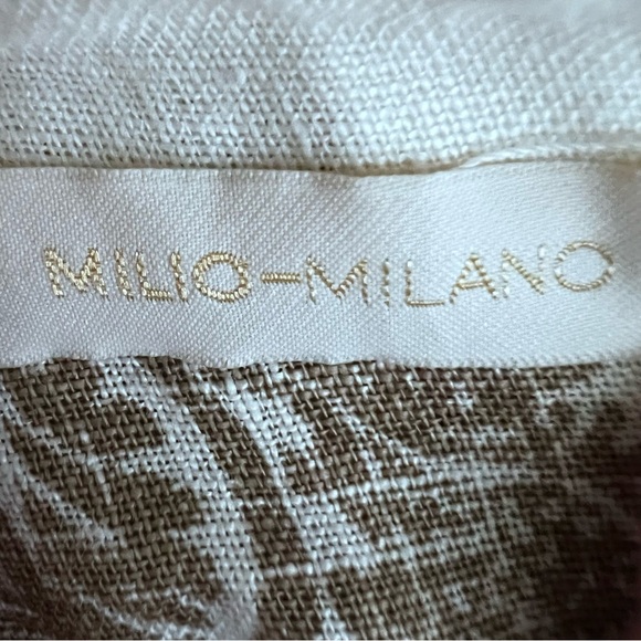Milio Milano Linen Damask Print Top Women’s Size: Medium  Color: White/Tan - Picture 8 of 8
